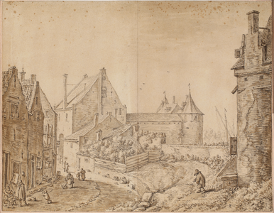 827374 Gezicht vanaf de stadswal te Utrecht op de Weerdpoort en rechts een gedeelte van de toren de Bok uit het oosten, ...